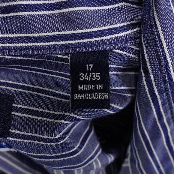 Chaps Dress Shirt Mens 17 34/35 Blue Striped Regular Fit Wrinkle Resistant - Picture 7 of 9